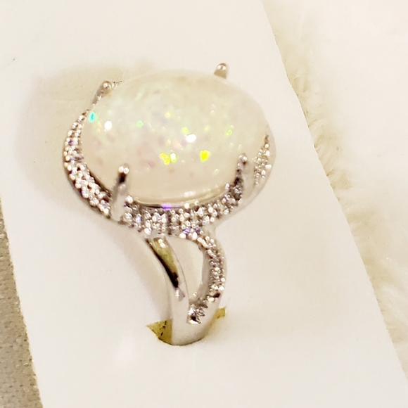 Silver Plated opal ring size 9 - Picture 6 of 9